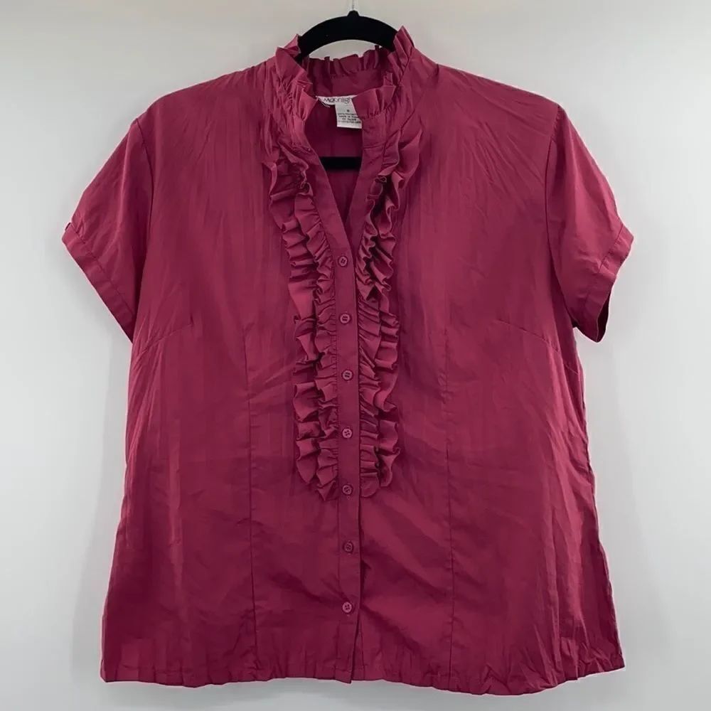 3For$20 Moonlight Bay Burgundy Ruffle Soft Blouse size: S